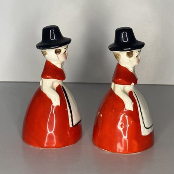 Vintage Pilgrim Ladies in Red Dress Salt & Pepper Shakers - Picture 2 of 8